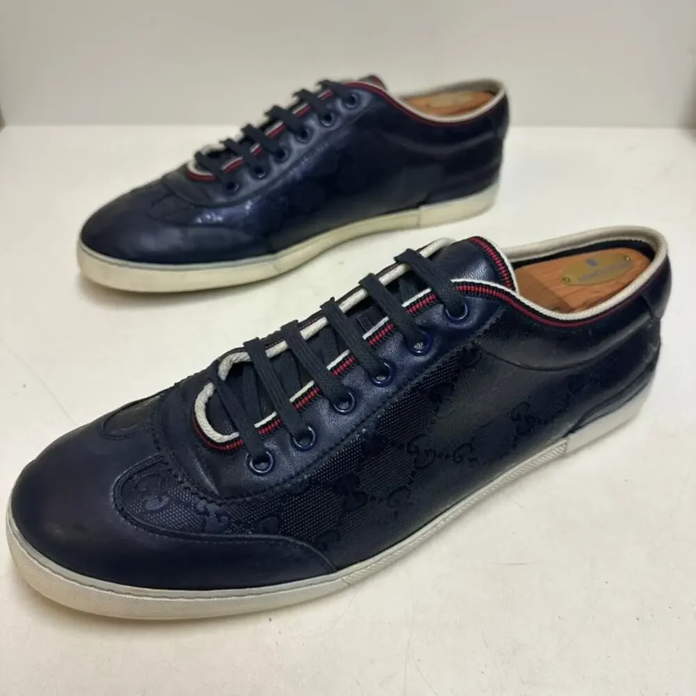 VGUC Gucci Navy Blue GG Imprime Sneakers Guccisima Canvas Leather UK 10 US 10.5